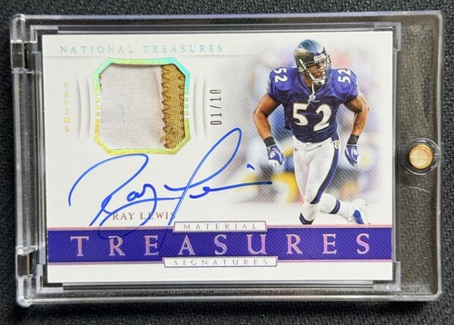 RAY LEWIS 2018 Panini National Treasures Patch Auto 1/10 Ravens HOF Game Used