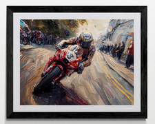 Motorbike Racing Framed Canvas Picture Poster Print Wall Art