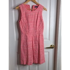 Gap Coral White Striped Linen Blend A-Line Dress Women's 6 Dress With Pockets