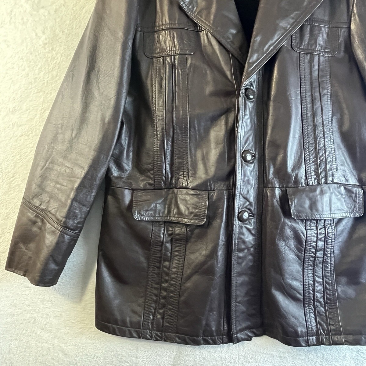 Vintage Montgomery Wards Leather Jacket Lined Men 44R Brown