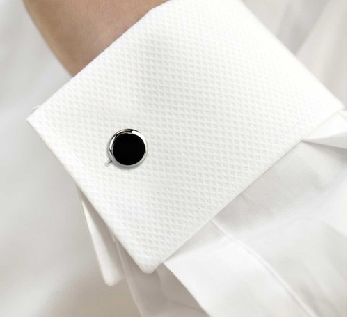 Sterling Silver Cufflinks Round With Black Enamel Design Cuff Link - Picture 2 of 2