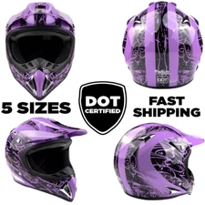 Typhoon Adult Dirt Bike Helmet ATV Off Road ORV Motocross Purple DOT Motorcycle