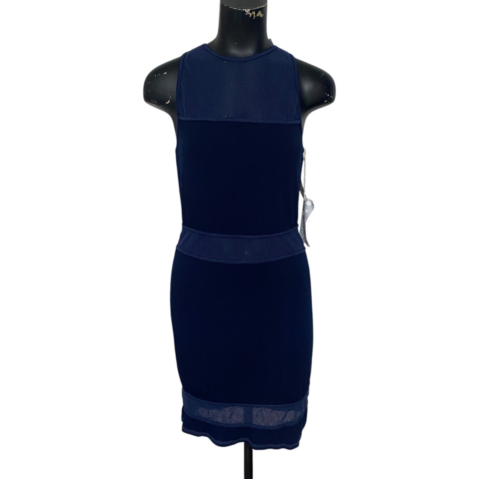 NEW YFB Fabric and Net Body-con Shift Dress in Navy Blue Size Large