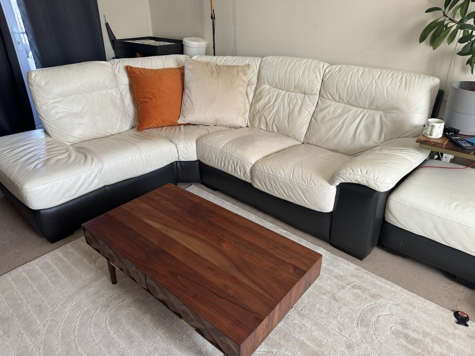 Alara DFS leather corner sofa used Cream/grey eBay