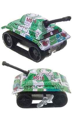 Tiny Tank Tin Toy Green Army Windup rubber treads 1.5