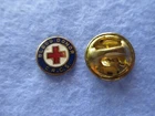 Vintage Red Cross Blood Donor Miniature Lapel Pin Pinback Gold Print 10mm