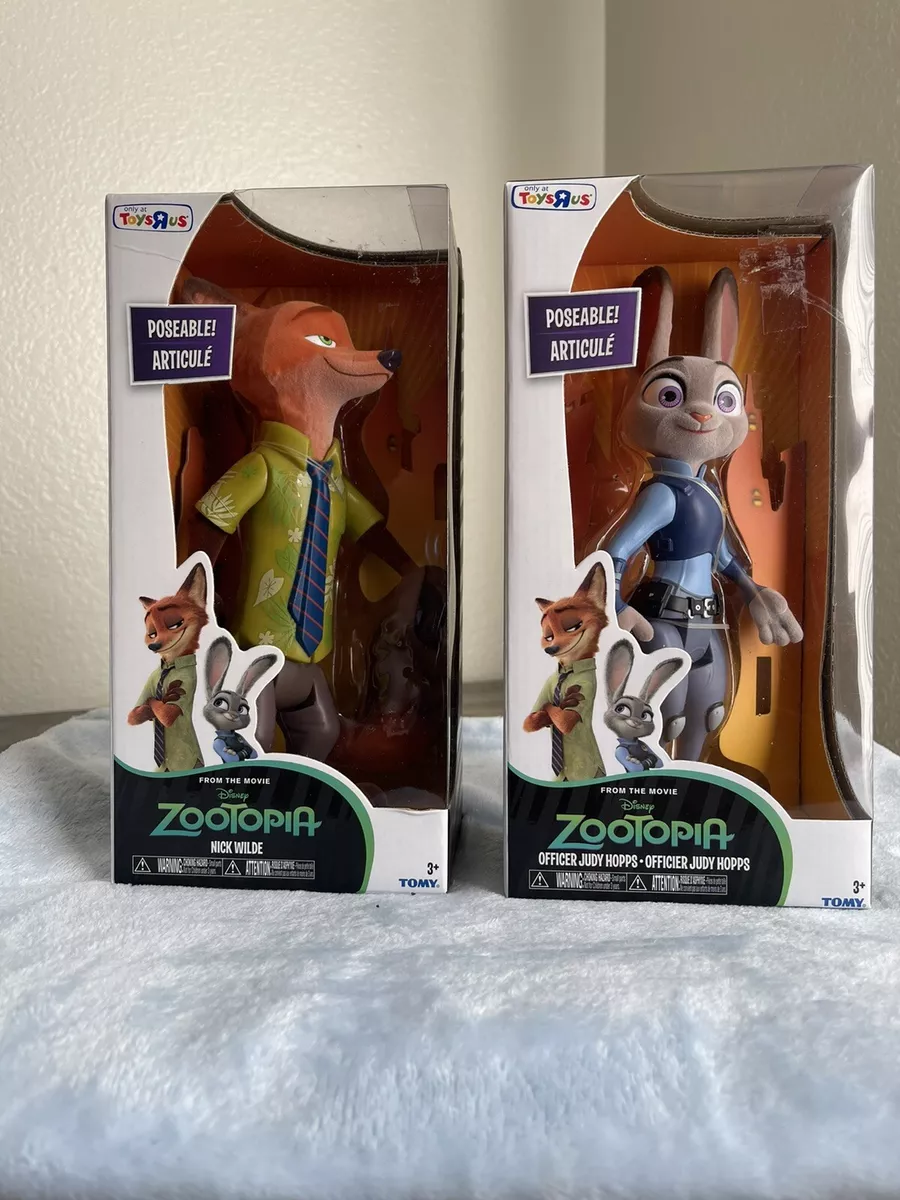 DISNEY ZOOTOPIA NICK WILDE & OFFICER JUDY HOPPS FIGURE TOYSRUS EXCLUSIVE  FLOCKED