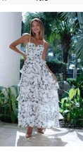 ALB White Tiered Corset Maxi Dress Romantic Ruffles Garden Prom HOCO Size 4 XS