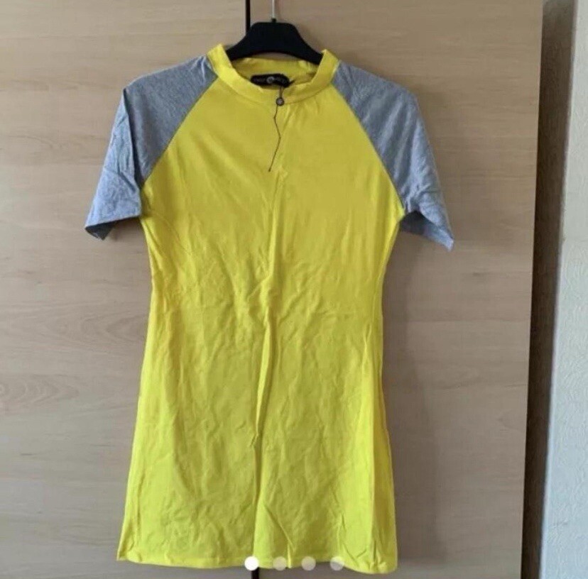 Daisy Street Women Short Sleeve Neon Yellow & Grey T Shirt Dress Size
