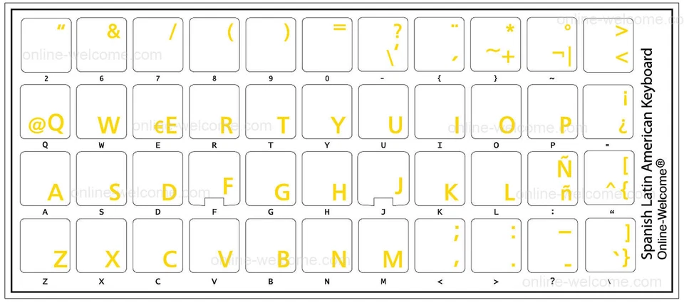 SPANISH LATIN AMERICAN KEYBOARD STICKER TRANSPARENT YELLOW LETTERS - Image 2 of 4