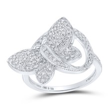 STERLING SILVER ROUND DIAMOND BUTTERFLY RING 1/2 CTTW