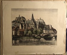 Marburg Stahlstich Stadtansicht 1900 Hessen Stich antik Schloss Lahn