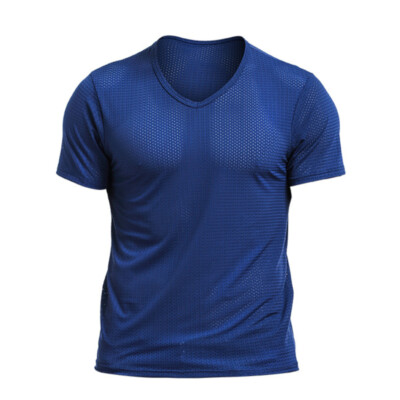 Men's Short Sleeve Ice Silk Top Tee T-Shirt Mesh Tagless V-Neck Breathable