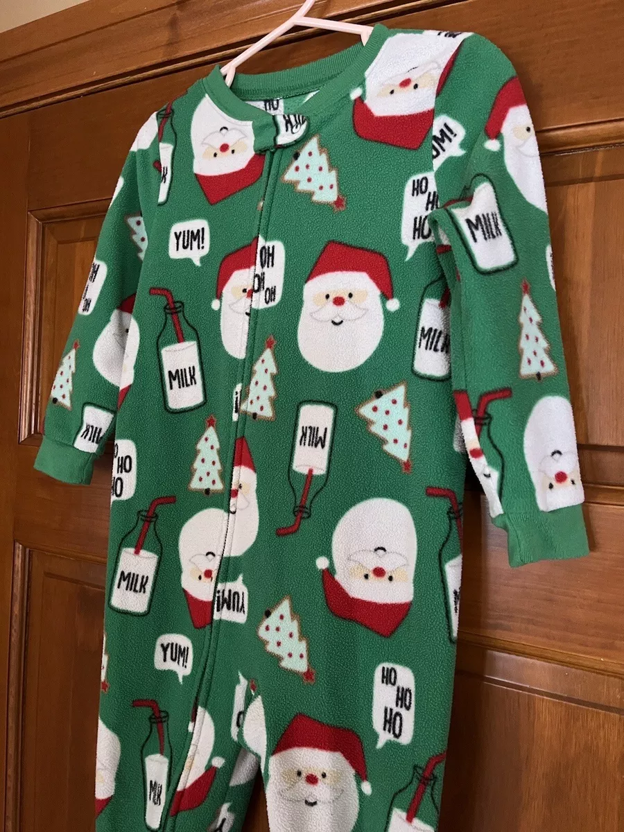 Simple Joys By Carters Boy Girl Toddler 2T Pajamas Green Christmas Santa Milk