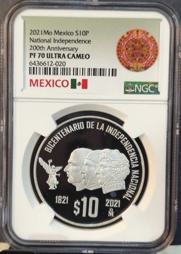 2021 MEXICO SILVER 10 PESOS NATIONAL INDEPENDENCE ANNIV NGC PF 70 ULTRA CAMEO