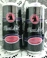 NEW 2 Black maxi-lock 3000Yd spools 100% polyester overlock sewing thread TEX 27