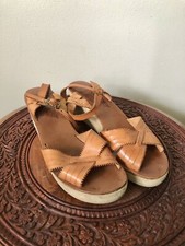Vintage 70 s Connie Boho Hippie Platform Wedge Sandals, Aztec Thunderbird