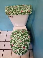 Green Zebra With Pink Hearts Fleece Toilet Seat Lid Tank Top Cover Set