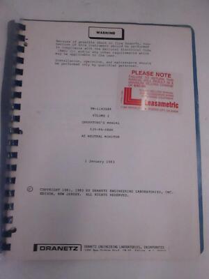 Dranetz TM-110390A Volume 1 Operator's Manual, Used