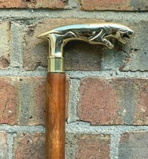 Brass Panther Handle Wooden Walking Stick Vintage Antique Style Cane Mens Gift
