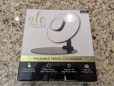 Glo Tech Foldable Travel LED Mirror Round 10X magnification 7.9" X 8.4" Black