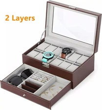 12 Slots PU Leather Wrist Watch Box Organizer Box Jewelry Storage Display Case