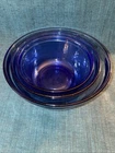 3 VTG COBALT BLUE ANCHOR HOCKING OVENWARE MIXING BOWLS 1 QT, 1.5 QT 2.5 QT
