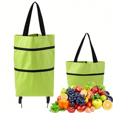 2 in 1 Foldable Shopping Cart with Wheels for Groceries, 25kg Grocery Cart on Wh