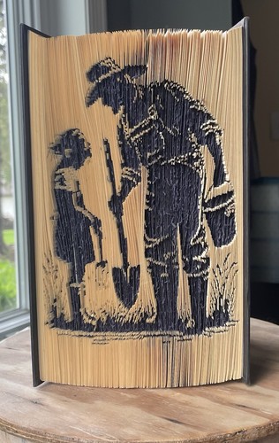 Handmade Folded Book Art “Farmer” – Upcycled Book Sculpture Decor Gift