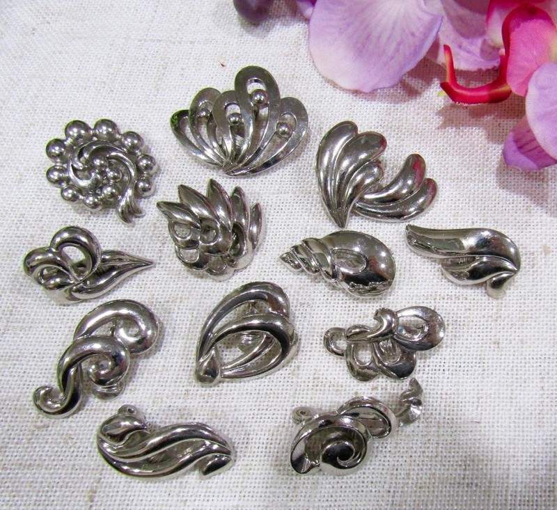 Lot of Vintage Monet Silver-Plated SINGLE Earrings Mid-Century 1950's 1960's