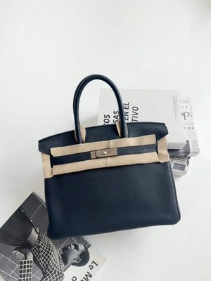 Hermes Birkin30 Verso Bleu Nuit and Orange Poppy Togo Palladium Hardware A Stamp