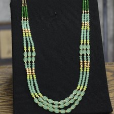 sea Glass Beaded Multi Strand Necklace Gold / Green 28"  3"