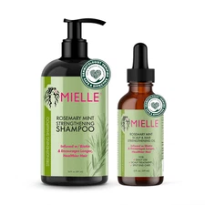 Mielle Organics Rosemary Mint Strengthening Hair Oil and Shampoo