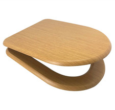 Euroshowers Top Fix MDF OAK Effect D SHAPE Soft Close Quick Release Toilet Seat
