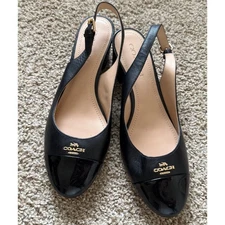 Women's Black Coach Erica Leather Slingback Buckle Heels Size 9B Preppy