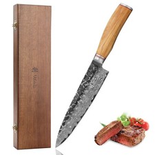 Wakoli Damast Chefmesser schwarzer Hammerschlag Oliven HS-Serie