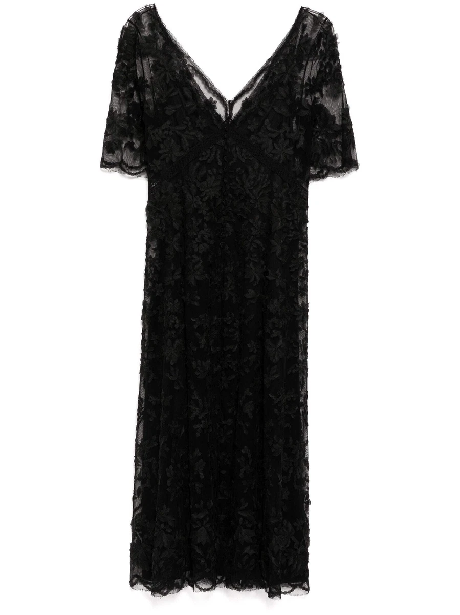 louis vuitton black lace dress Women's Monogram Lace Frill sleeve dress | LOUIS VUITTON