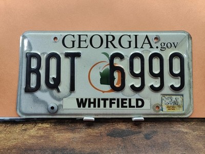 Georgia GA License Plate Tag   Peach Whitfield County BQT 6999 triple 9s  
