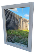 Very Large White Rustic Butted Reclaimed Wood Bevelled Wall Mirror - 138 x 107cm
