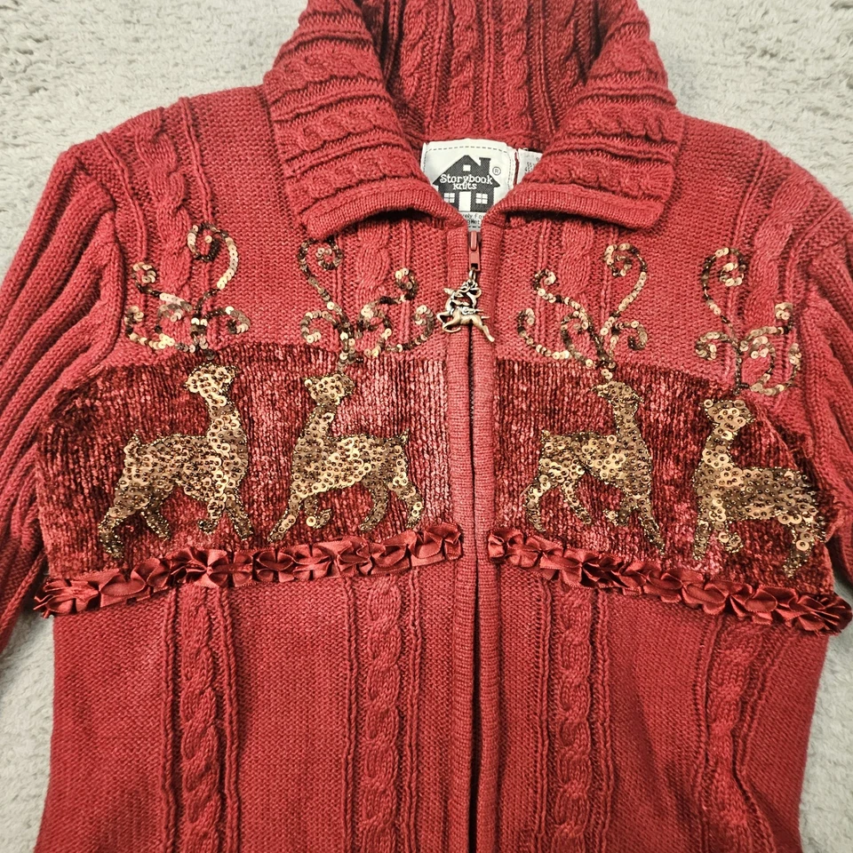 Vtg Storybook Knits Zip Sweater Womens S Reindeer Cable Knit Christmas Festive - Image 2 of 4