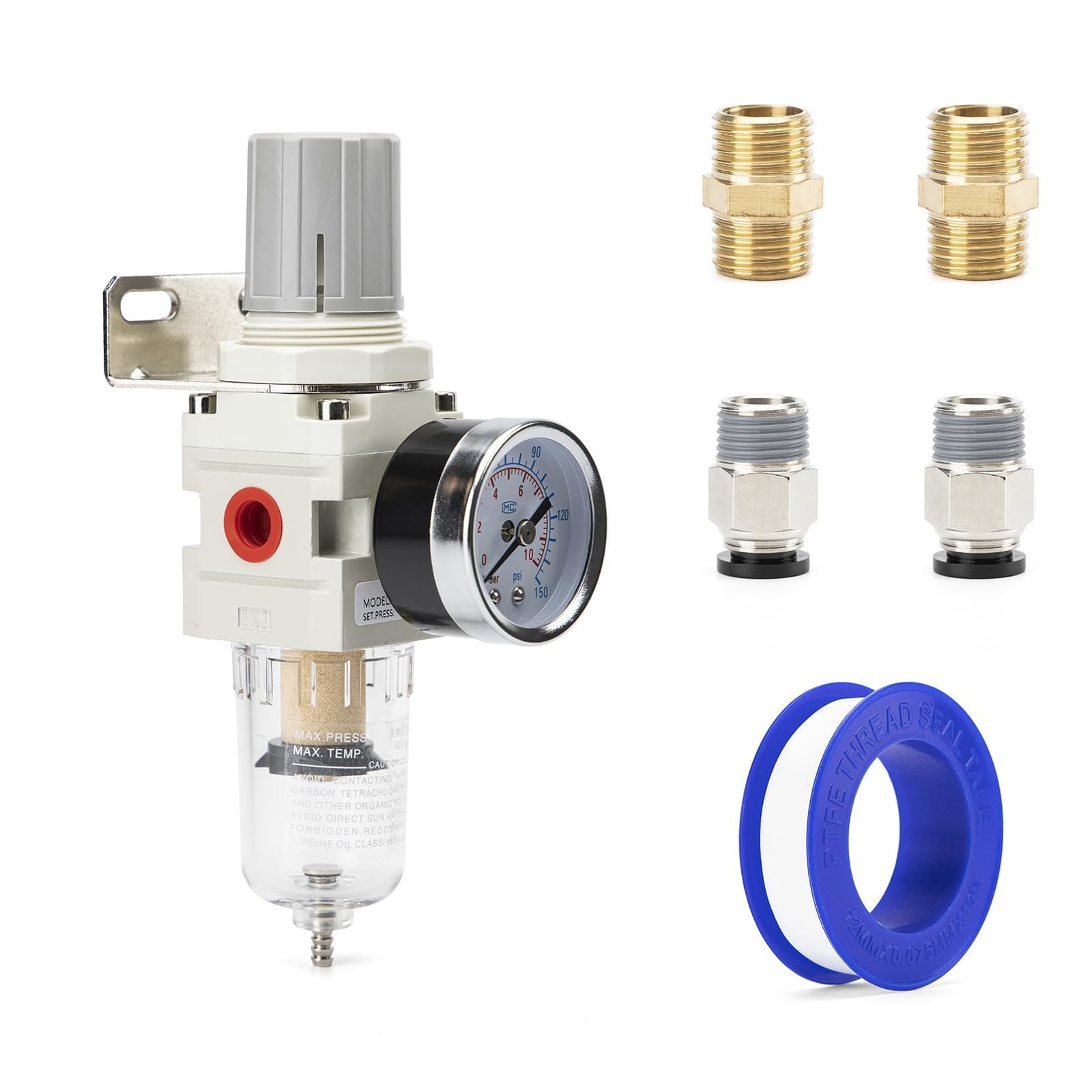 1/4" NPT Compressed Air Combination Filter Regulator Combo -