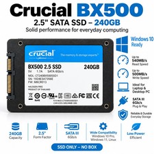 Crucial BX500 240GB 2.5 SSD SATA  with Windows 10 for Laptop Desktop PC Plug&Pla