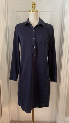 J. Jill Live-In-Chino Cotton Shirt Dress With Pockets. Navy Blue. 10
