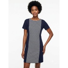 J.Crew Striped Front Shift Dress Short Sleeve Colorblock Navy White Size Six