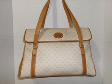 VINTAGE GUCCI DOUBLE STRAP SATCHEL CREAM/TAN DIVIDED INTERIOR MICRO GG