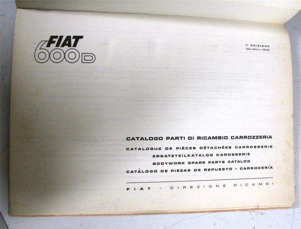 Lista de peças de carroceria de carro FIAT 600D 1965 #Stampato 603.10.056R multilíngue - Imagem 2 de 4