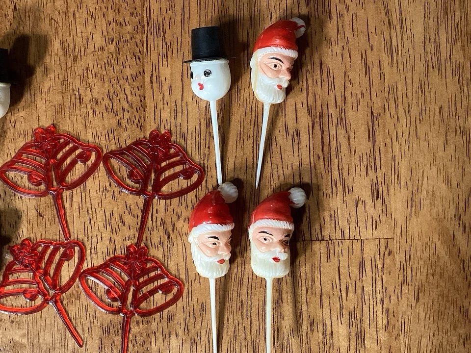 Lote de 12 selecciones vintage de cabeza de muñeco de nieve helado de Papá Noel Cupcake Cake Topper Foto 4 de 4