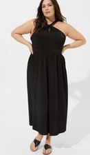 Torrid Dress Women’s 2X 18 20 Midi Tea Length Studio Knit Halter Black I