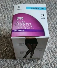 NIP Leggs Silken Mist 2 Pair Control Top Pantyhose Ultra Sheer Leg B Nude Medium