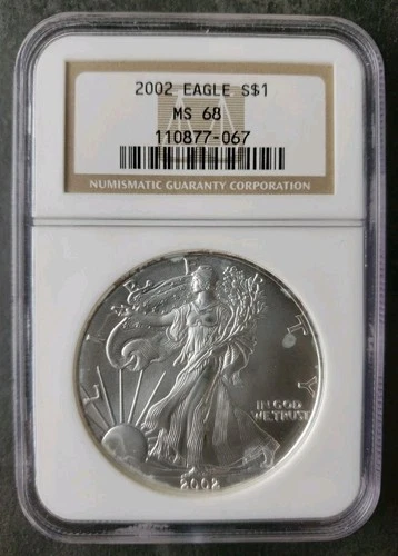 2002 $1 American Silver Eagle Dollar NGC MS68